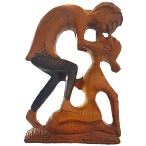Vintage Primitive Folk Art Kissing Lovers | Hand Carved Wood Sculpture